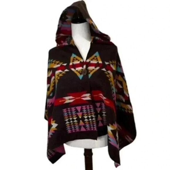 NEW‎ Woven Heart Blanket Poncho Native Design Acrylic Hooded Women's Size XL NWT - Picture 1 of 11